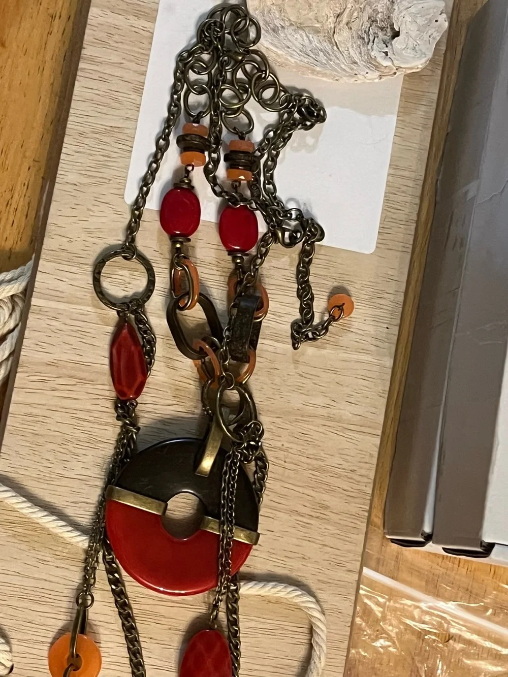 Premier Designs Red and Orange Mixed-Media Pendant Necklace